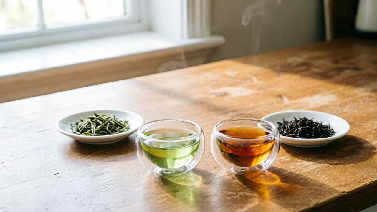 Practice leaf paths: green sampler and black tin with liquor cups