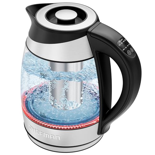 Chefman Electric Kettle with Temperature Control, 5 Presets + Removable Infuser, 1.8L Glass