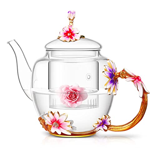 Luka Tech 35oz Glass Flower Teapot with Removable Infuser