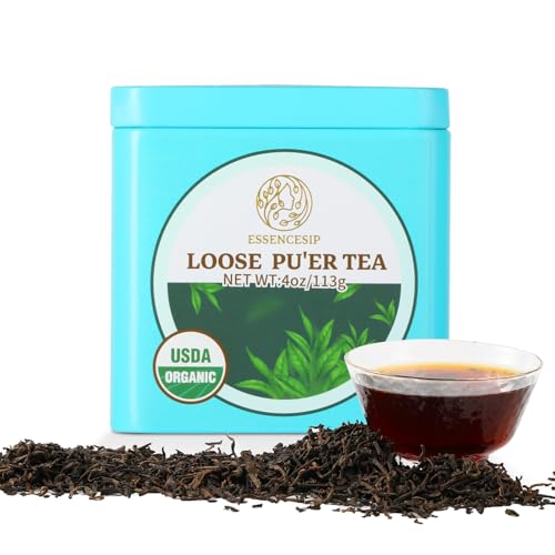 Essencesip Ripe Puerh Tea Loose Leaf, 4oz Tin — Aged Fermented Organic