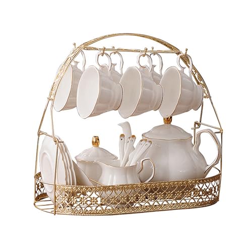fanquare 15 Pieces Simple White English Ceramic Tea Set (Pot + Cups + Spoons)