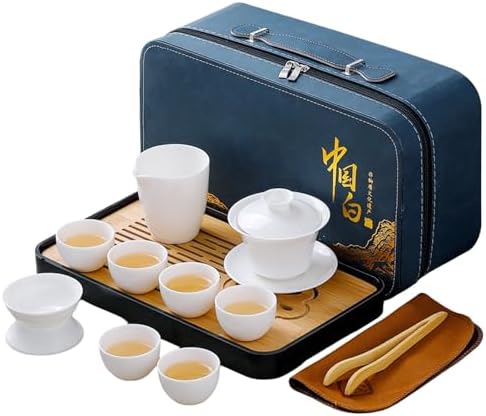 REOWONU Chinese Gongfu Tea Set with Gaiwan and 6 Cups, Pure White Porcelain