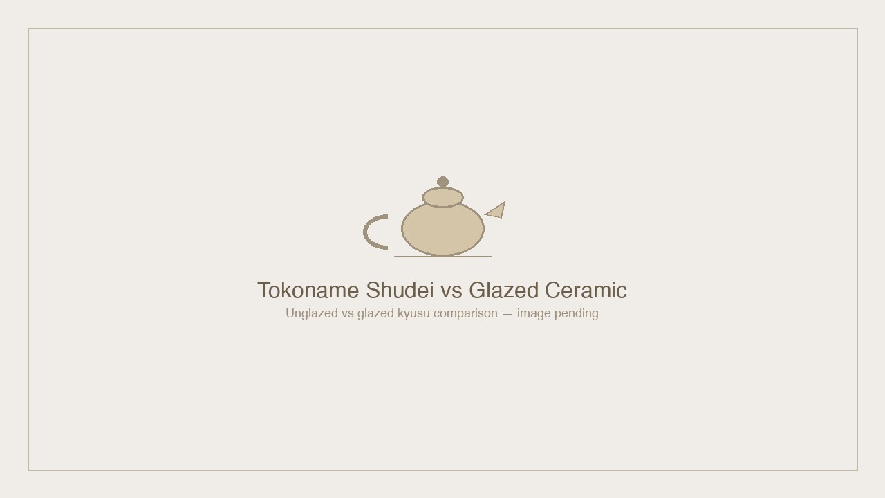Two small Japanese kyusu teapots photographed on a pale background: an unglazed reddish-brown Tokoname shudei kyusu on the left and a glazed pale-cream ceramic kyusu on the right