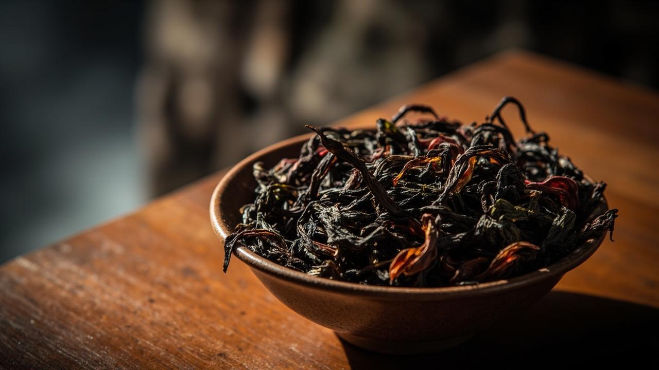 Dark twisted Da Hong Pao leaves.