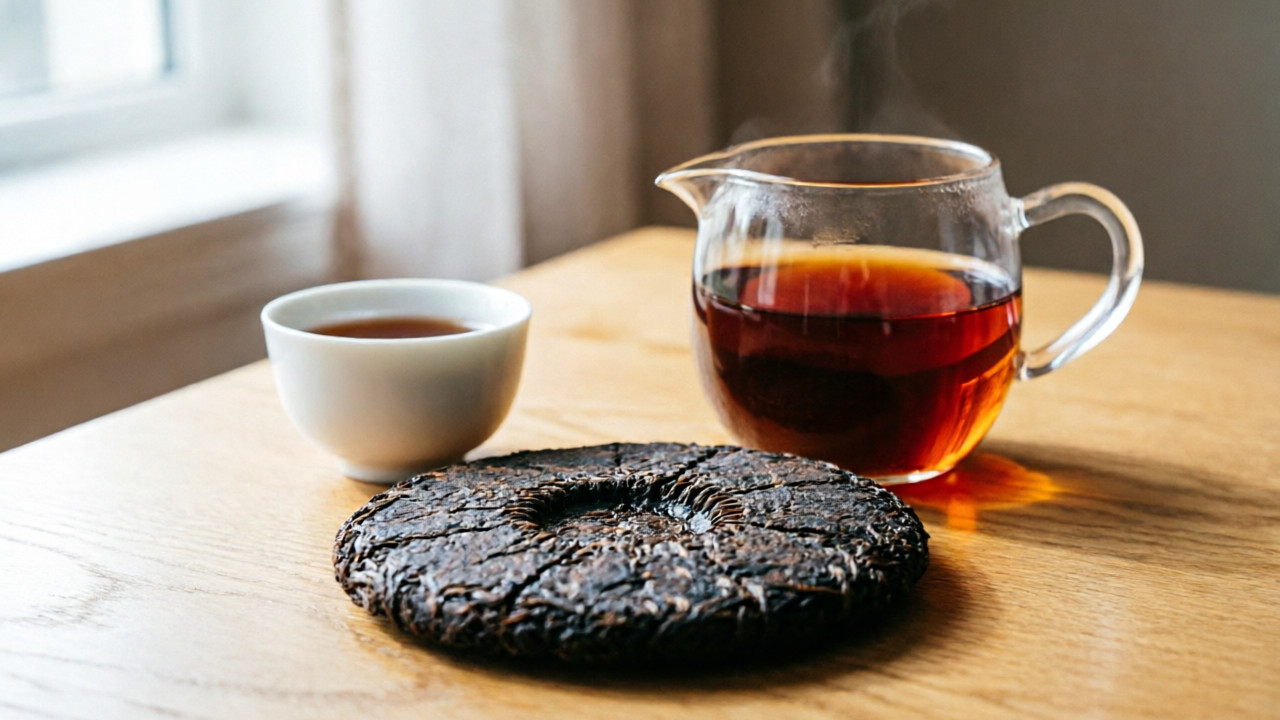 Compressed fermented shou pu-erh tea cake.